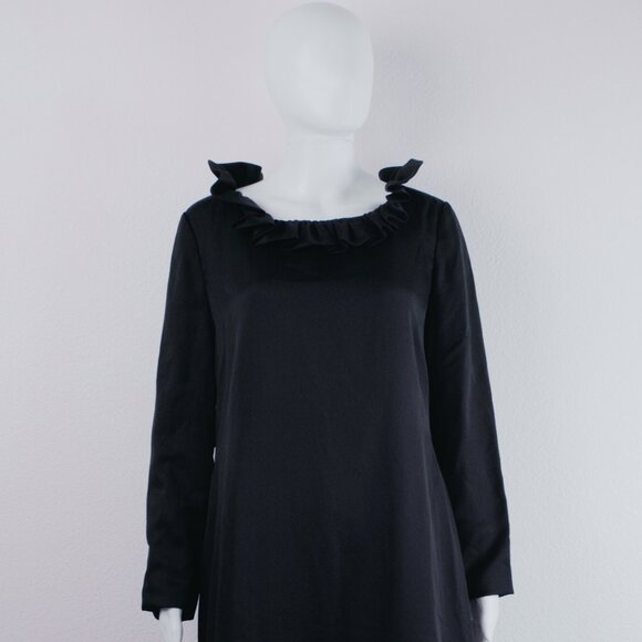 Vtg 60s Adele Simpson Black Silk Tiered Ruffle Long Sleeve Dress Drop Waist NWT - Picture 1 of 9